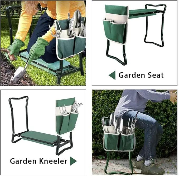 Garden Kneeler and Seat Stool Heavy Duty Garden Folding Bench with Large Tool Pocket and Soft EVA Kneeling Pad for Gardening Lovers by GreenHaven Gardens