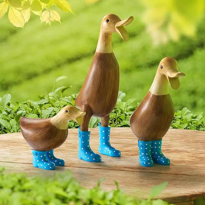 GUTE Duck Yard Decorations Yard Art Garden Puddle Ducks with Blue Spotted Wellies Boots, Set of 3 - Garden Decor Statues, Duck Figurine Statue - Waterproof Indoor & Outdoor Lawn Gnome Ornament by GreenHaven Gardens
