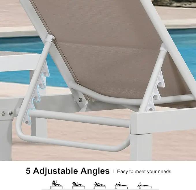 PURPLE LEAF Outdoor Chaise Lounge Staight Legs Adjustable Sunbathing Recliner with Side Table Khaki 2 Sets by GreenHaven Gardens