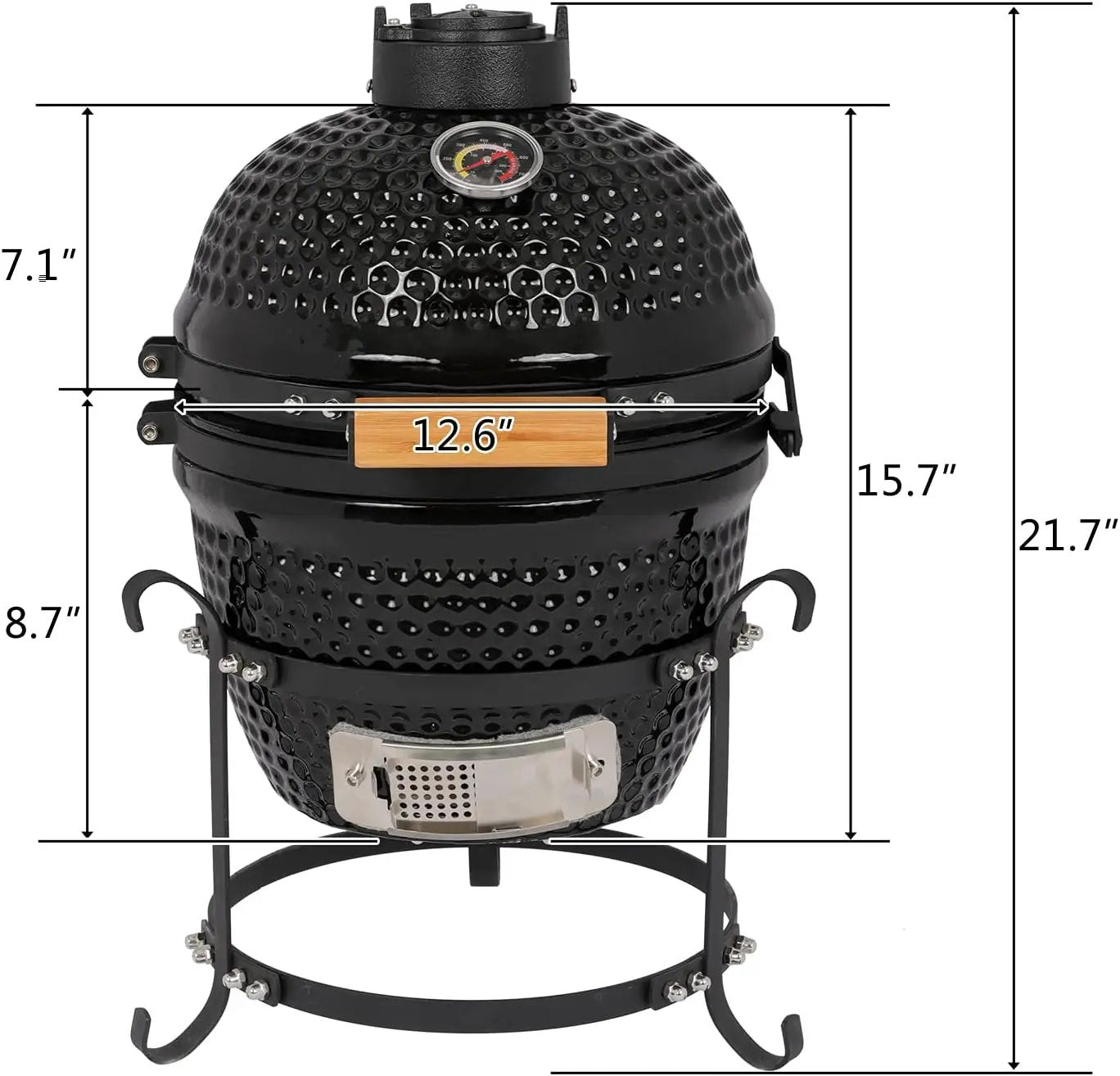 13" Round Ceramic Kamado Charcoal Grill - Heavy-Duty Black Outdoor BBQ Smoker with Heat Retention, Portable Egg Design for Grilling, Smoking, Baking & Roasting (Includes Ash Tool) by GreenHaven Gardens