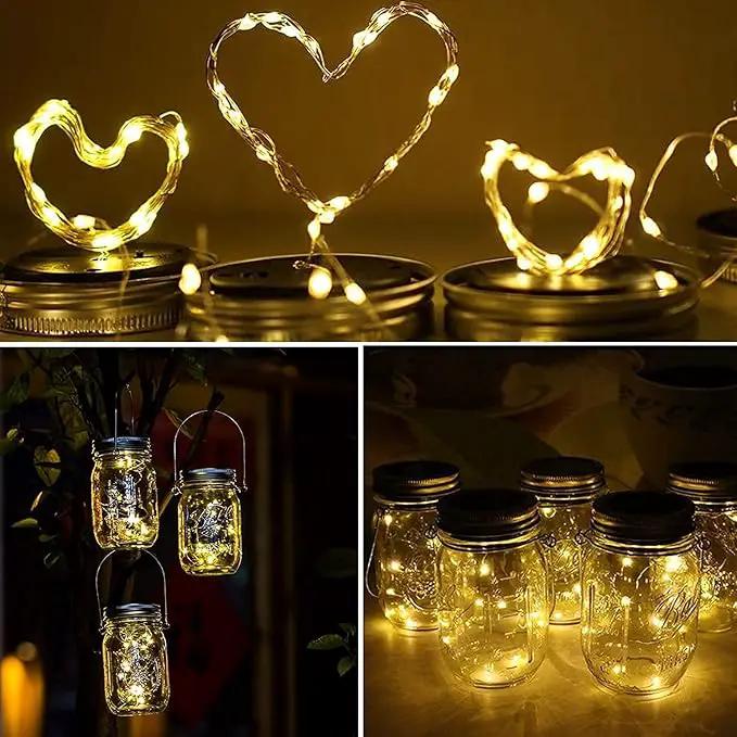 Solar Mason Jar Lights Lids, 12 Pack 30 Led Fairy Lights(Jars Not Included), Outdoor Hanging Mason Jar Solar Lights, Fairy in a Jar Firefly Lights for Patio Garden Table Decor Gifts by GreenHaven Gardens