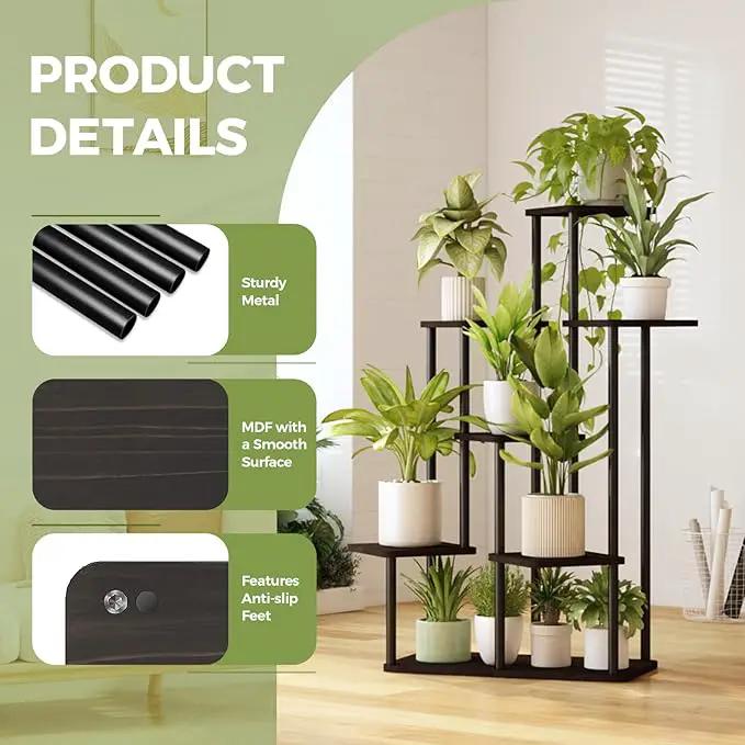 Bamworld 7 Tier Plant Stand Indoor, Large Metal Plant Shelf for Multiple Plants, Tall Tiered Flower Stand for Patio Garden Balcony Living Room Bedroom(Black) by GreenHaven Gardens
