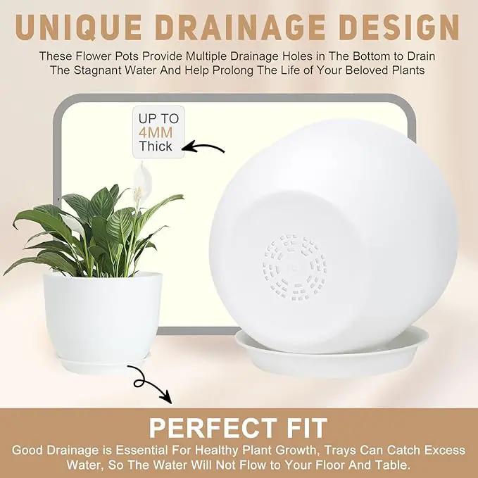 Plant Pots 10/9/8/7.5/7 inch Flower Pots with Multi Mesh Drainage Holes, Planters for Indoor Outdoor Garden Plants and Flowers. (White) by GreenHaven Gardens