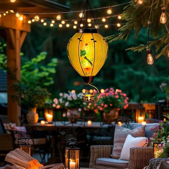 Starsoul Large Solar Hot Air Balloon Lantern with Flame Dragonfly Glass Hanging Outdoor Hot Air Balloon Solar Light Waterproof Garden Patio Yard Party Decorations by GreenHaven Gardens