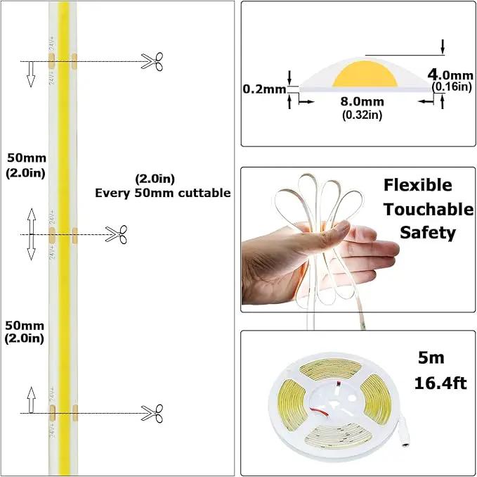 24V COB LED Strip Light Cool White 6000K 5M/16.4ft 2400LEDs Waterproof IP65 Uniform Glow CRI 93+ Flexible LED Tape Lights for DIY Cabinet Bedroom Kitchen Home Decor(No Power Supply) by GreenHaven Gardens