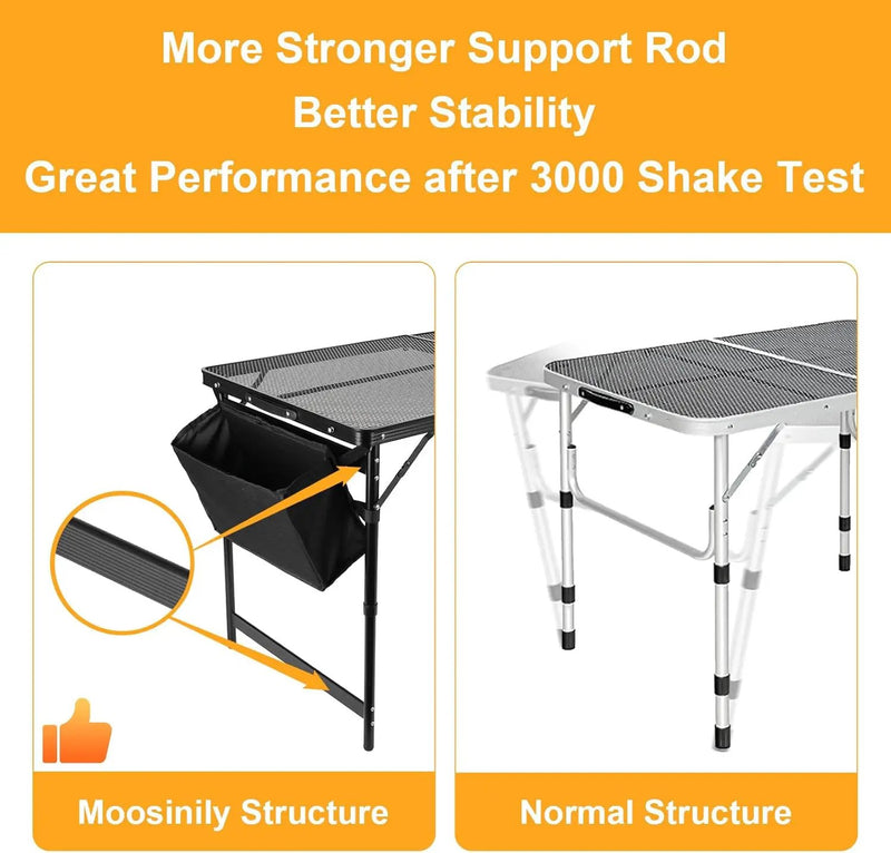 Grill Table 4FT Camping Table with 7/15 L Storage Bag 3 Height Adjustable Picnic Table Foldable Folding Portable Stand Mesh Outdoor BBQ by GreenHaven Gardens