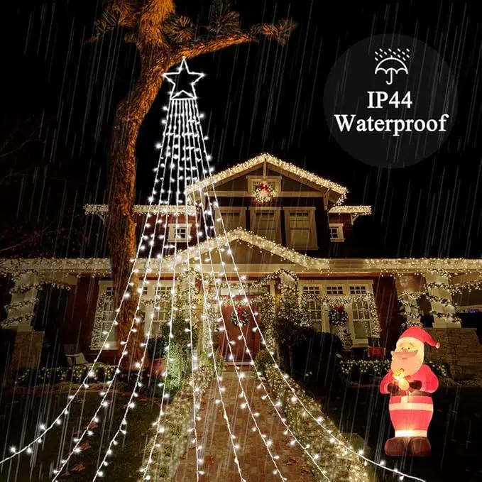 Christmas Decoration Lights, Outdoor Christmas String Lights 320 LED 11.5 Ft Waterfall Tree Lights with Big Star Topper 8 Light Modes for Christmas New Year Holiday Garden Yard Indoor Outdoor Decor by GreenHaven Gardens