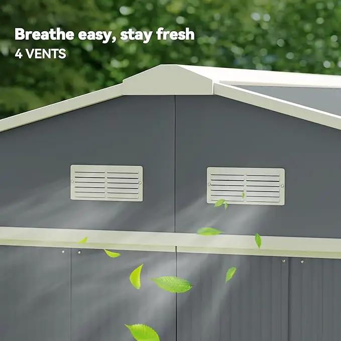 Outsunny 11' x 13' Outdoor Storage Shed, Garden Tool Metal Shed with Foundation Kit, Double Lockable Door, Air Vents and Sloping Roof, for Backyard, Patio, Lawn, Dark Gray by GreenHaven Gardens