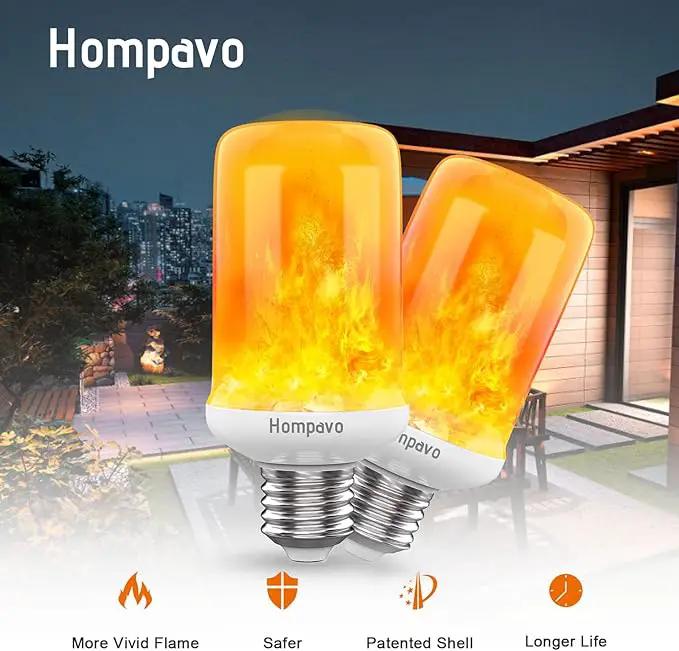Hompavo 【Upgraded】 LED Flame Light Bulbs, 4 Modes Flickering Light Bulbs with Upside Down Effect, E26/E27 Base Flame Bulb for Halloween, Christmas,Indoor and Outdoor Decoration (White-4 Pack) by GreenHaven Gardens