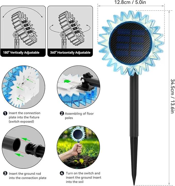 Outdoor Solar Lights, 6 Pack Led Solar Sunflower Lights, Stake/Wall 2-in-1 Waterproof Solar Garden Lights for Yard, Landscape, Fence, Patio, Driveway, Pathway, Backyard Decoration (Warm White) by GreenHaven Gardens