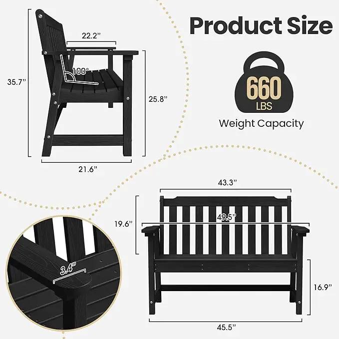 Ciokea 46" Heavy Duty Outdoor Bench Set of 2, HDPE Weatherproof Garden Bench, 2-Person Memorial Benches with 660 Lbs, Waterproof Patio Porch Benches for Outside Business Deck Office Backyard, Black by GreenHaven Gardens