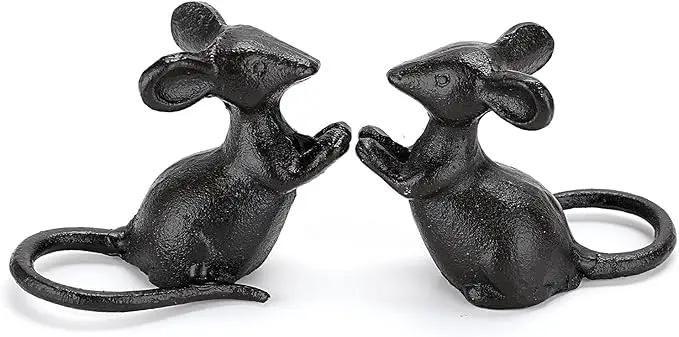 OwnMy 2 Cast Iron Cute Mouse Figurine Sculpture Black Mice Statues Carved Desktop Ornaments Figurines, Decorative Creative Animal Figurine Indoor Outdoor Statues for Garden Patio Yard Home Decoration by GreenHaven Gardens