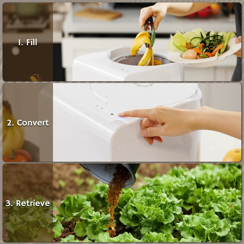 Airthereal Revive R500 Electric Kitchen Composter, SHARKSDEN® Tri-Blade, Turn Food Waste and Scraps into Natural Fertilizer for Plants, Glossy Pearl White by GreenHaven Gardens