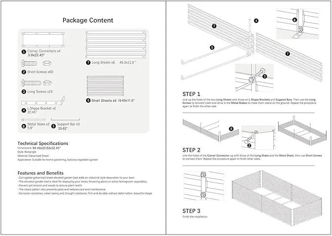8x2x2FT Metal Raised Garden Bed Kit, Galvanized Outdoor Garden Bed Planter Box for Vegetables, Flowers, Herbs, Succulents and More, Black by GreenHaven Gardens