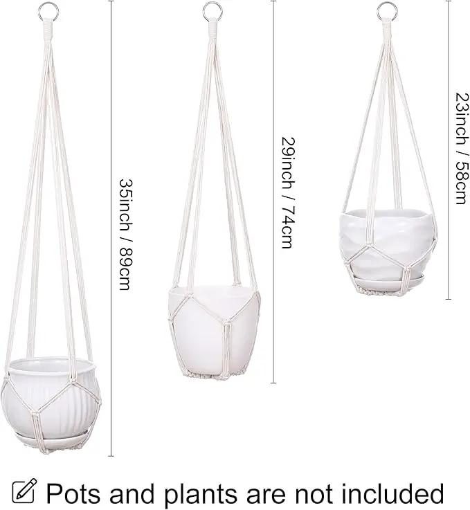 YIBOT 3 Pack Macrame Plant Hanger Indoor Hanging Planter Basket with 3 Hooks, 35"/29"/23" Crochet Plant Holder Stand No Tassels for Indoor Outdoor Boho Home Decor, Ivory (POTS NOT Included) by GreenHaven Gardens