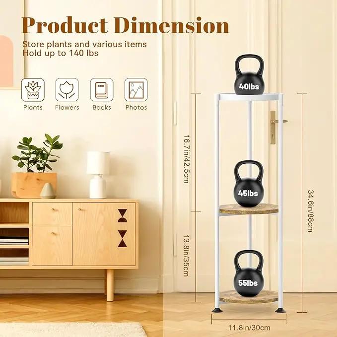 KMOTASUO 3 Tier Tall Plant Stands Indoor, 34 Inch Metal Wood Corner Plant Stand for Indoor Plants, Round Flower Pot Holder Shelf Display Rack for Balcony Garden Patio Living Room(White) by GreenHaven Gardens