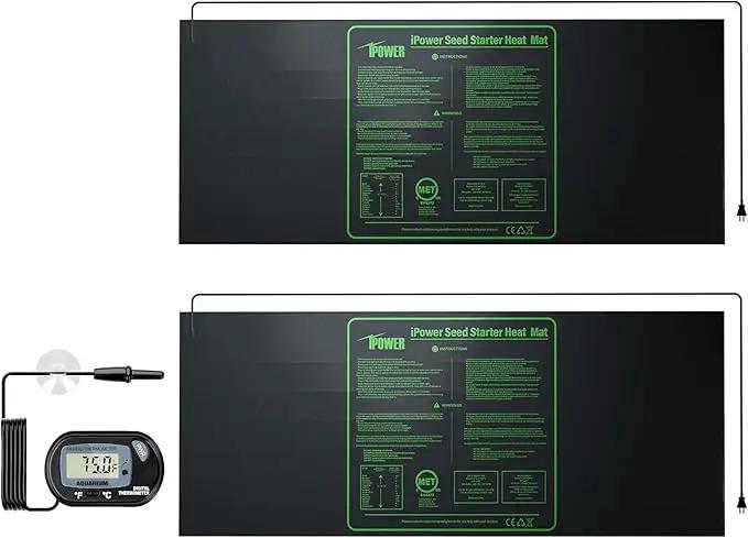iPower Durable Seedling Heat Mat Warm 48" x 20" - 2 Pack Hydroponic Heating Pad Waterproof and A Digital Thermometer for Seed Starting Greenhouse and Germination by GreenHaven Gardens