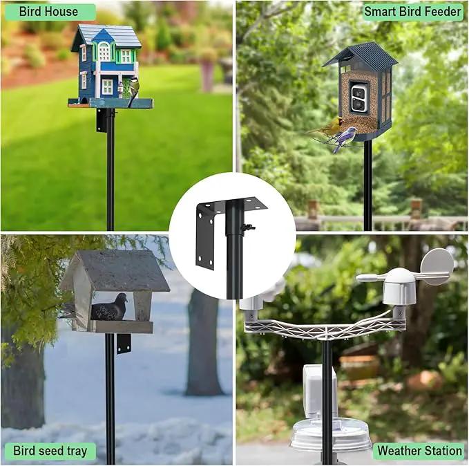 ERYTLLY Bird House Pole Mount Kit 80 Inch 2 Pair Hooks Multi Feeders Bird Bath Feeder Tray - Heavy Duty Adjustable Bluebird Feeder Support Rod Stand Set for Outside, Yard, Garden by GreenHaven Gardens