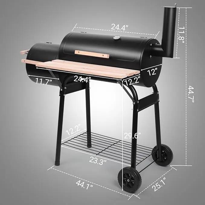 Outvita BBQ Charcoal Grill, Outdoor Patio Barbecue Cooker with Offset Smoker, Wheels and Tray for Balcony Picnics, Party and Camping by GreenHaven Gardens