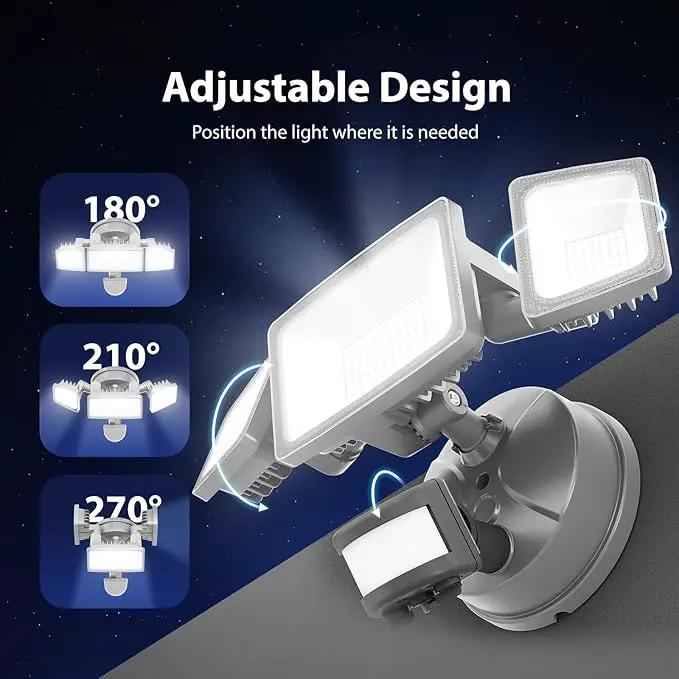 Onforu 65W LED Security Lights Motion Sensor Light Outdoor, 6500LM, 6500K, IP65 Waterproof, Flood Light Outdoor Motion Detector with Adjustable 3 Head, Hardwired Wall Light for Entryway, Yard (Gray) by GreenHaven Gardens