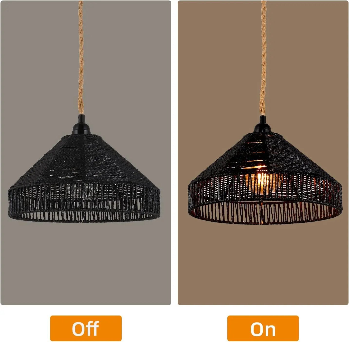 Plug in Pendant Light Rattan Hanging Lamp with On/Off Switch 15 Ft Hemp Rope Modern Woven Pendant Light Fixtures 12" Handwoven Rattan Basket Shade Boho by GreenHaven Gardens