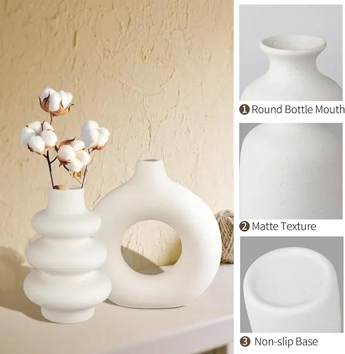 Ceramic Vase Set of 3, Small Flower Vase for Home Decor, Decorative Vases for Pampas Grass & Dried Flowers, Living Room, Bedroom, Bathroom, Shelf Centerpiece Table Decorations by GreenHaven Gardens
