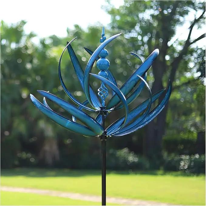 91 inch Wind Spinners Outdoor - Extra Large Outdoor Metal Wind Sculptures Spinners with Stake, Windmills for The Yard Garden, Yard Art Garden Lawn Decor - Blue (27" W x 91" H) by GreenHaven Gardens
