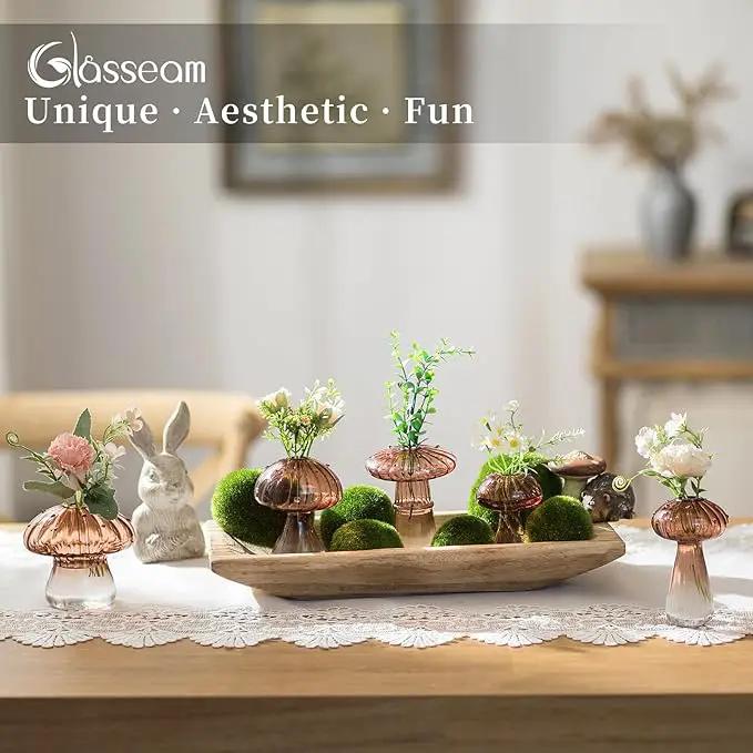 Glasseam Mushroom Plant Propagation Stations: Amber Glass Terrarium Jar Set of 10 Cute Planters for Indoor Plants Mini Propagate Station Unique Christmas Birthday Gifts for Women Home Office Decor by GreenHaven Gardens