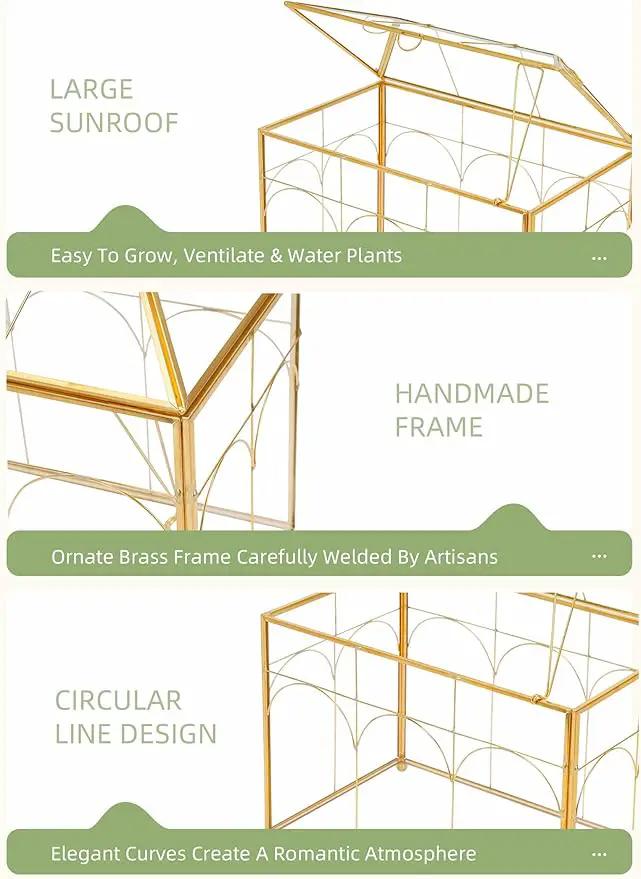 Handmade Glass Planter Terrarium with Lid, Indoor Tabletop Centerpiece Display Box Modern Decor DIY Gift Plant Terrarium Container for Succulent Cacti Air Plants Flower (Gold) by GreenHaven Gardens