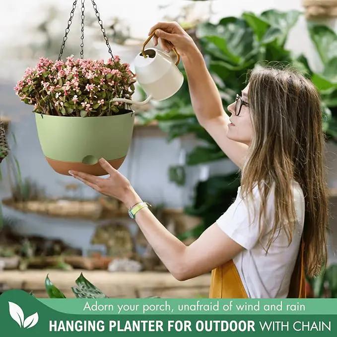 10 Inch Hanging Planters for Indoor Plants,Set of 2 Hanging Pots for Plants with Self-Watering, Outdoor Hanging Plant Pot with Drainage and 2 Kinds of Hanging Baskets Hangers for Home Decor and Garden by GreenHaven Gardens