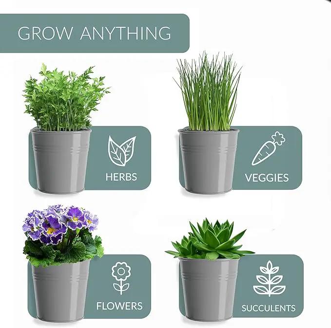 Barnyard Designs Indoor Herb Garden Planter Set with Tray, Metal Windowsill Plant Pots with Drainage for Outdoor or Indoor Plants, Set/3 (Cool Grey) by GreenHaven Gardens