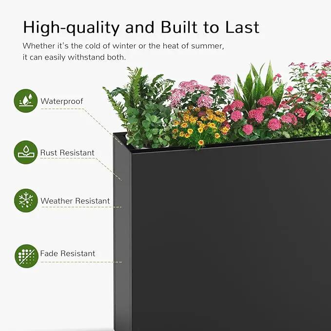 Stoog 38" Metal Tall Rectangular Planters Set of 2 - All-Weather Planter Box for Indoor/Outdoor Use, with Removable Insert Shelf, for Plants, Flowers, Garden, Black by GreenHaven Gardens