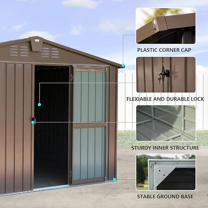 Domi Outdoor 10' x 8' Storage Shed, Metal Steel Utility Tool Shed Storage House with Double Lockable Doors & Air Vents for Backyard Patio Garden Lawn Brown by GreenHaven Gardens