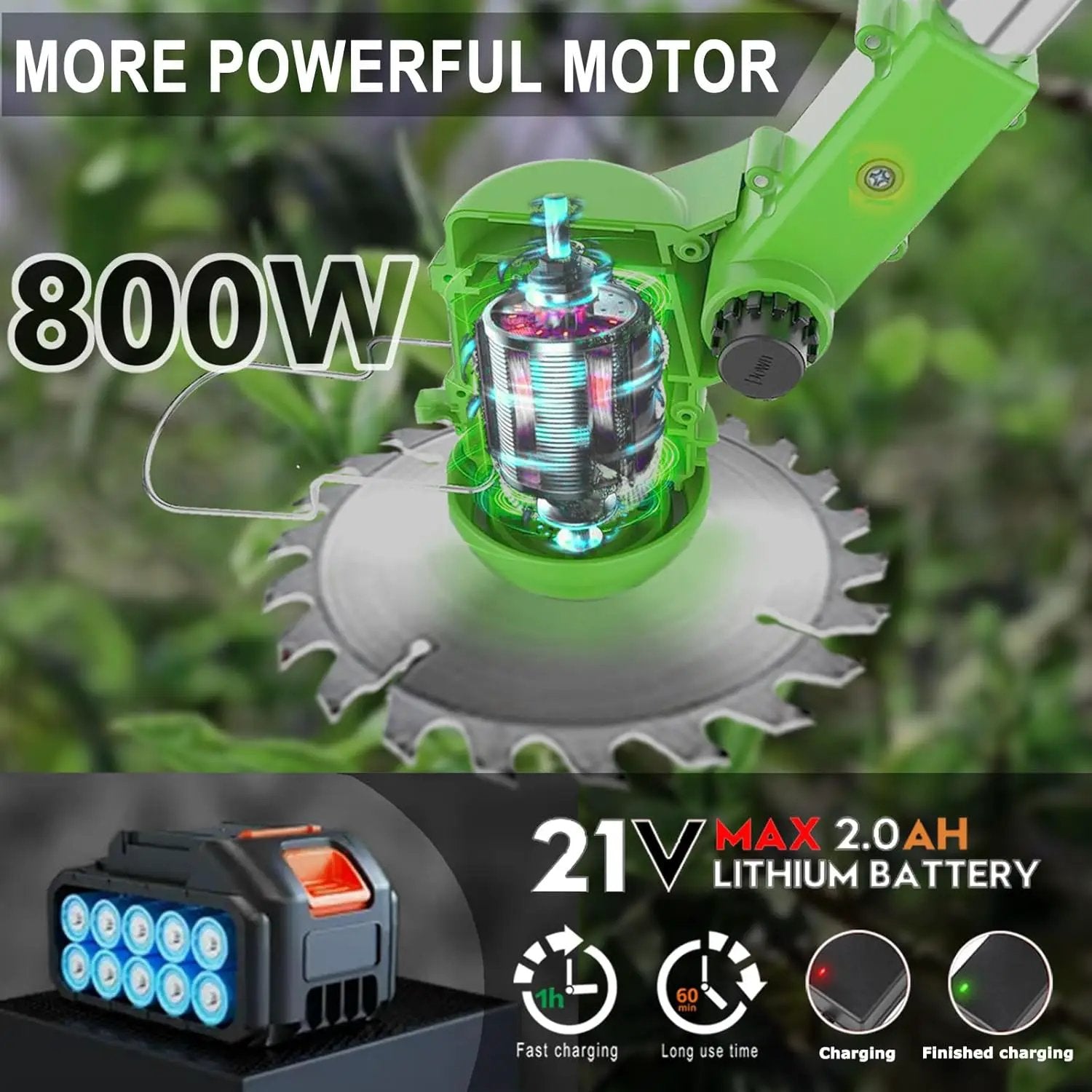 Electric Weed Wacker Eater Battery Powered, Cordless 21V Weed Trimmer with 2 Battery Operated & Charger & Wheels & Shears, 3 in 1 Lightweight Grass Trimmer/Edger/Brush Cutter for Garden Yard Lawn by GreenHaven Gardens