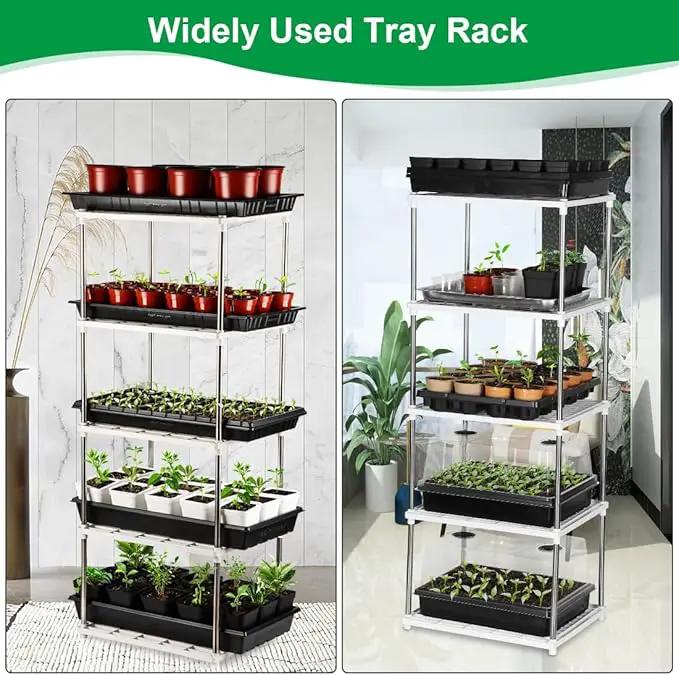 5 Layer Sprouting Tray Storage Shelf, Plant Tray Shelf Nursery Pot Tray Shelf Seeding Tray Container Shelves Indoor/Outdoor Plant Rack Holder (34.65''Hx13.58 Wx16.54 L, White) by GreenHaven Gardens