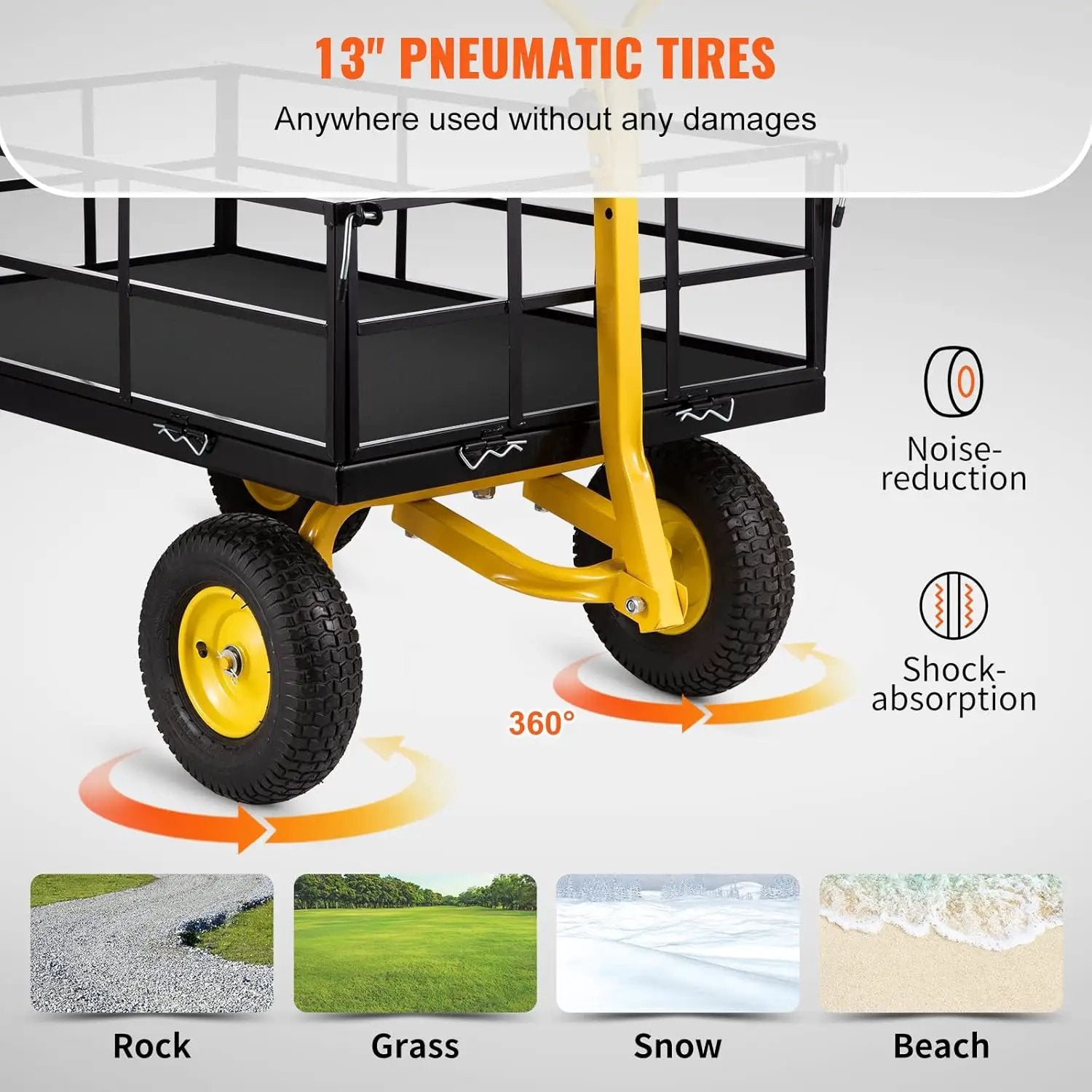 VEVOR Steel Garden Cart, Heavy Duty 1200 lbs Capacity, with Removable Mesh Sides to Convert into Flatbed, Utility Metal Wagon with 2-in-1 Handle and 13 in Tires, Perfect for Garden, Farm, Yard by GreenHaven Gardens