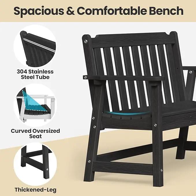 Ciokea 46" Heavy Duty Outdoor Bench Set of 2, HDPE Weatherproof Garden Bench, 2-Person Memorial Benches with 660 Lbs, Waterproof Patio Porch Benches for Outside Business Deck Office Backyard, Black by GreenHaven Gardens