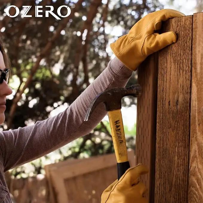 OZERO Leather Work Gloves Flex Grip Stretchable Tough Cowhide Work Gloves 1 Pair (Gold, Medium) by GreenHaven Gardens