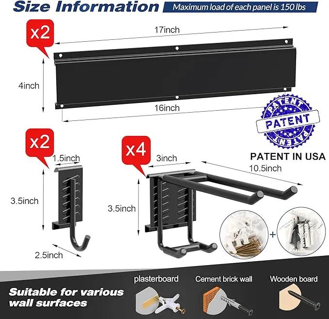 Garage Tool Storage Rack, Heavy Duty Garage Storage Organizer Rack System Wall Mounted Tool with 6 double hooks, 2 rails, Garden Yard Tools Hanger Rack for Ski Gears, Broom, Rake,Shovel by GreenHaven Gardens