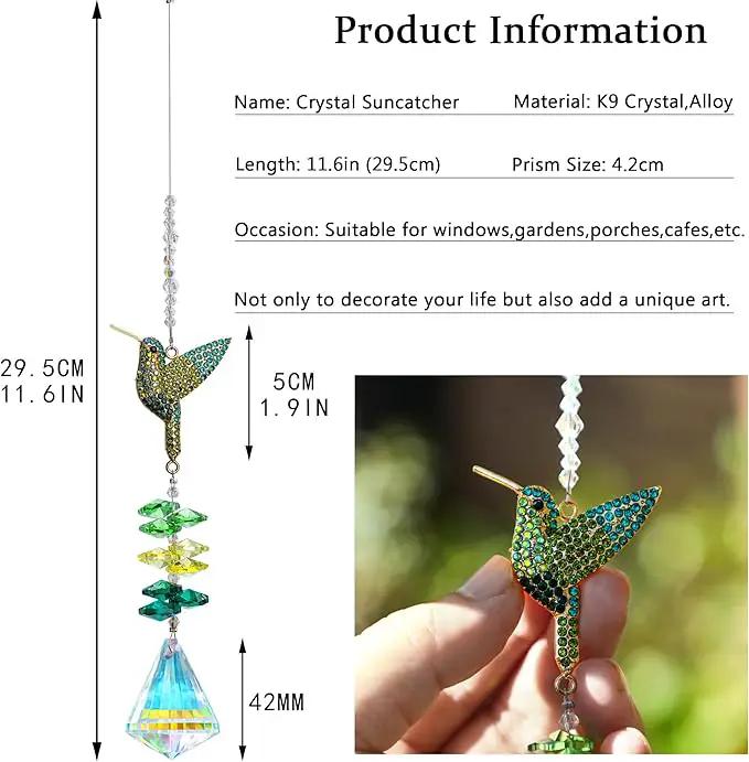 Rhinestones Hummingbird with Crystal Sun Catcher, Glass Window Hanging Ornament,Crystal Prism Suncatcher Outdoor Indoor Home Garden Party Decoration by GreenHaven Gardens