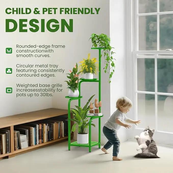 TOSKING 5 Tier Tall Plant Stand Indoor Outdoor, Heavy Duty Corner Shelf for Plants & Decor, Space Saving 3.9FT Metal Flower Pot Stand for Balcony, Garden, Living Room, Patio (Green) by GreenHaven Gardens