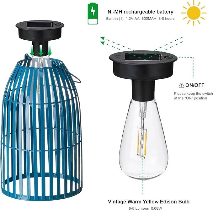 Set of 2 Solar Lantern Outdoor Waterproof Hanging Metal Birdcage Shaped Lantern Decorative Solar Light for Garden Yard Patio Porch, Blue by GreenHaven Gardens