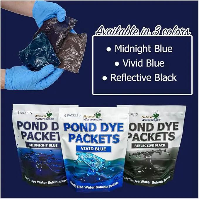 Vivid Blue Pond Dye Packets - 6 Water Soluble Packs of Lake Dye Treatment by GreenHaven Gardens