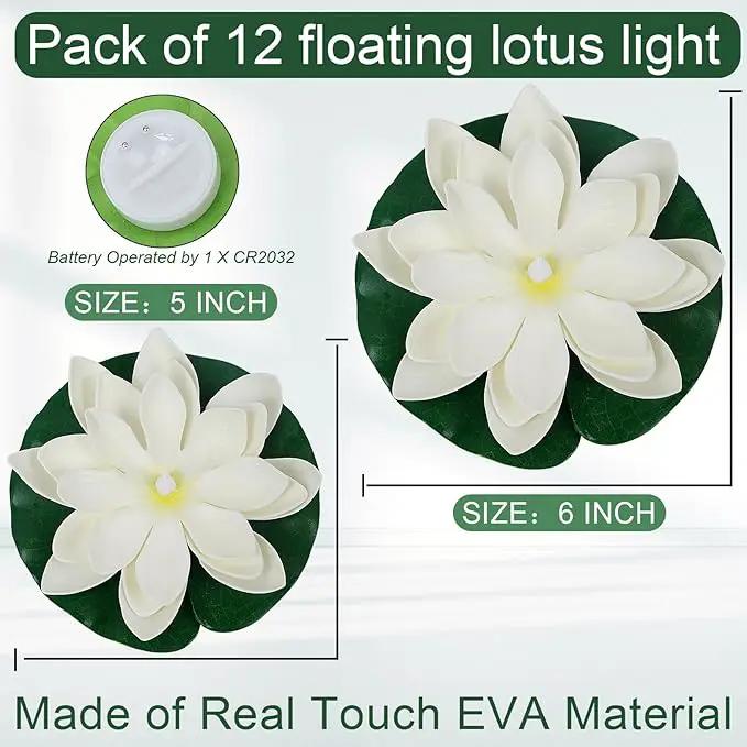 12 PCS Diwali Waterproof Floating Lotus Light - Floating Flower Light Battery Operated Water Activated Warm White Pool Flower Lamp Wedding,Anniversary,Garden Decoration(6Inch & 5Inch) by GreenHaven Gardens