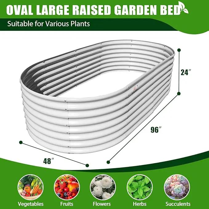 A ANLEOLIFE 8X4X2 ft Galvanized Raised Garden Beds Outdoor, Oval Large Metal Deep Root Planter Box for Planting Vegetables Flowers Herb, Anti-Rust & Easy-Setup, Antique White by GreenHaven Gardens