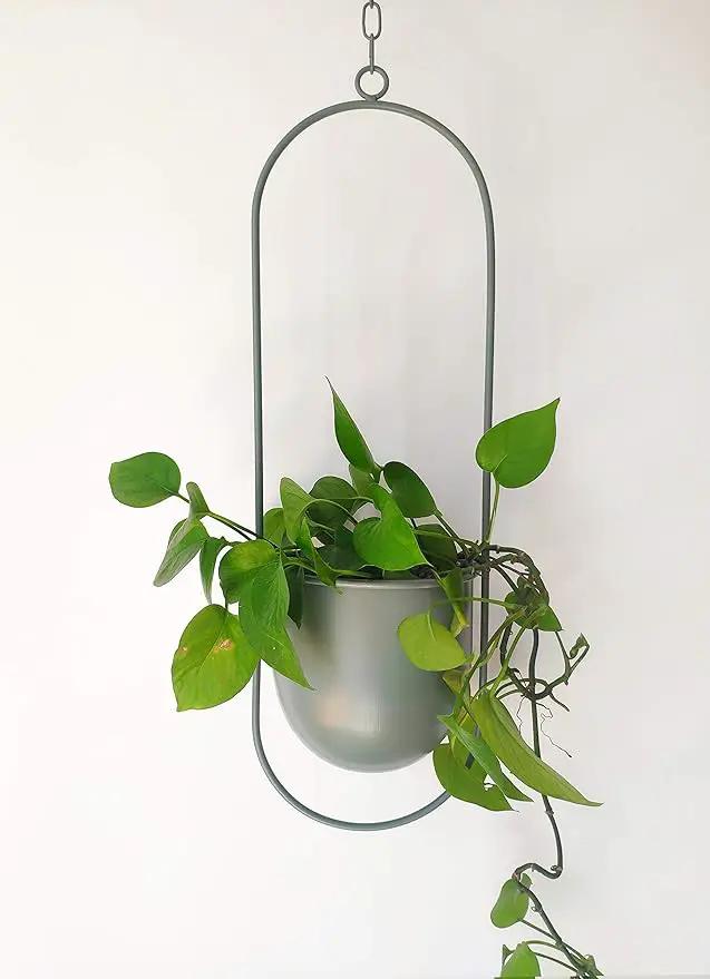 Boho Green Metal Plant Hanger,Metal Wall and Ceiling Hanging Planter, Modern Planter, Mid Century Flower Pot Plant Holder, Minimalist Planter for Indoor Outdoor Home Decor by GreenHaven Gardens
