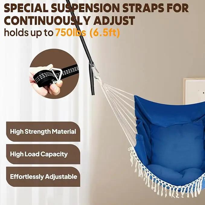 Chihee Hammock Chair Hanging Swing 2 Pillows Included,Strong Webbing Straps and Hooks for Easy Hanging Soft Cotton Hanging Chair Side Pocket Tassel Chair Comfort Indoor Outdoor Royal Blue by GreenHaven Gardens