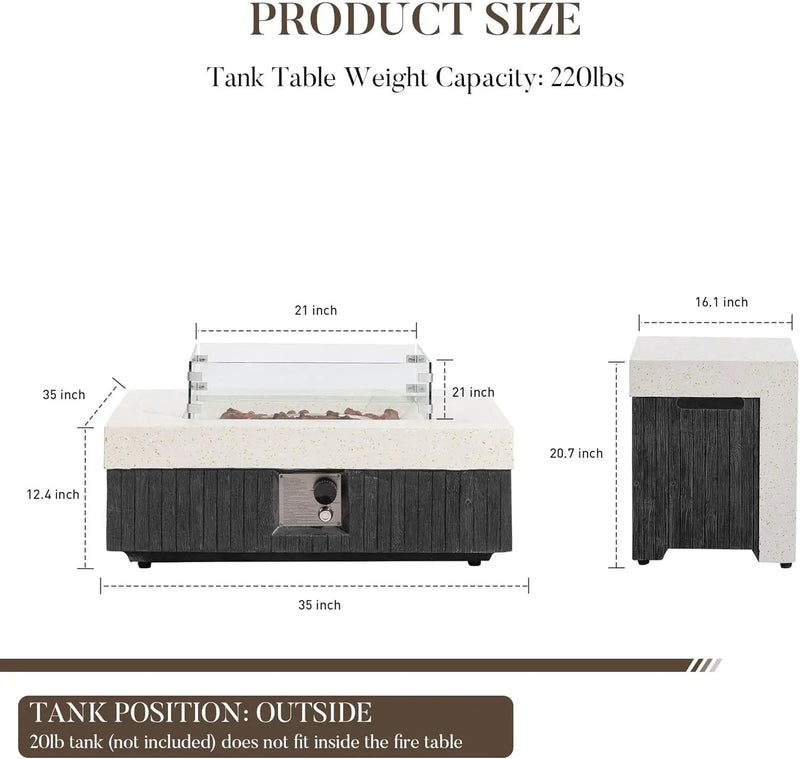 COSIEST 35" Outdoor Propane Fire Pit Table w Tank Cover & Wind Guard, Square Gas Fire Pit Table with Concrete & Wood Grain Design, 50000BTU CSA Certified Fire Tables for Patio, Backyard, Garden by GreenHaven Gardens