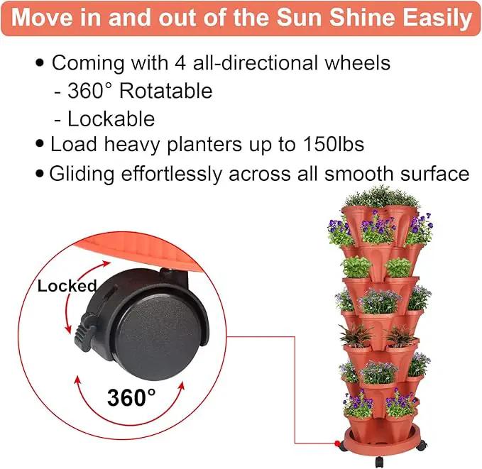 Vertical Planter 7 Tier Stackable Planters Garden Planters Strawberry Herb Flower and Vegetable Planter Indoor Outdoor Gardening Pots with Removable Wheels and Tools by GreenHaven Gardens