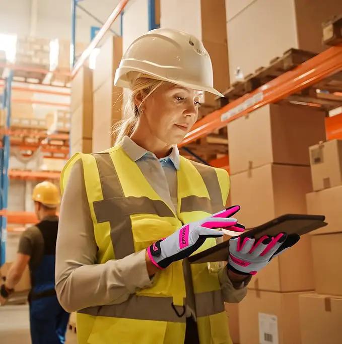 DULFINE Work Gloves for Women,Flexible Breathable Fit-Padded Knuckles & Palm,Touch Screen,Ideal for Gardening Yardwork Warehouse by GreenHaven Gardens